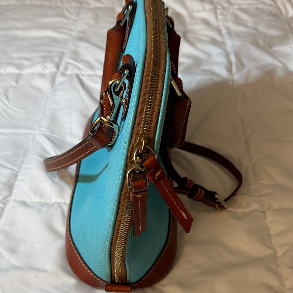 Dooney & Bourke Turquoise Pebbled Leather Zip Satchel Hand/ Shoulder Bag - Picture 3 of 10